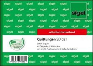 Quittungen mit MwSt.-Nachweis und Sicherheitsdruck A6 quer