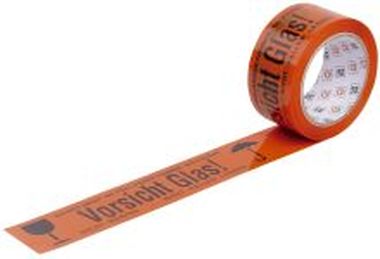 Warndruckbänder aus PVC, orange mit schwarzer Schrift Vorsicht Glas