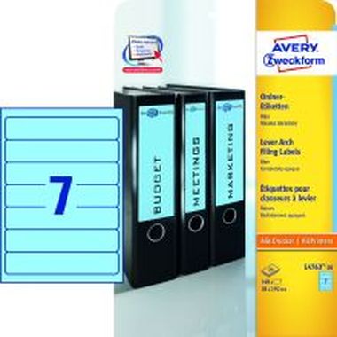 Ordnerrücken-Etiketten kurze, schmale Schilder (38 x 192 mm) 140 Stück/20 blau