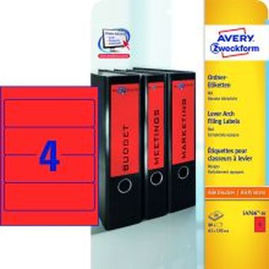 Ordnerrücken-Etiketten kurze, breite Schilder (61 x 192 mm) 80 Stück/20 rot