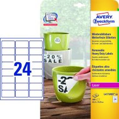 AVERY Zweckform® Wetterfeste Folien-Etiketten, wiederablösbar 63,5x33,9mm  silber