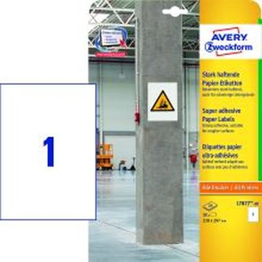 L7877-20 Stark haftende Papier-Etiketten, 210 x 297 mm, weiß