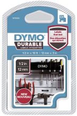 Schriftband D1 - Vinylband, 12 mm x 3 m, weiß auf schwarz