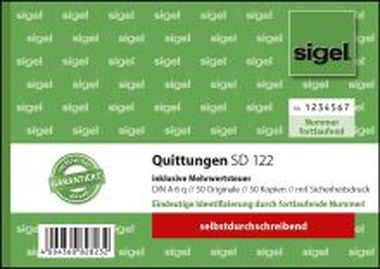 Quittung inkl. MwSt. mit Sicherheitsdruck - A6 quer, SD, 2 x 50 Blatt