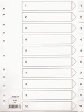 Zahlenregister Kunststoff weiß A4 10 Blatt, Tabe 1-10